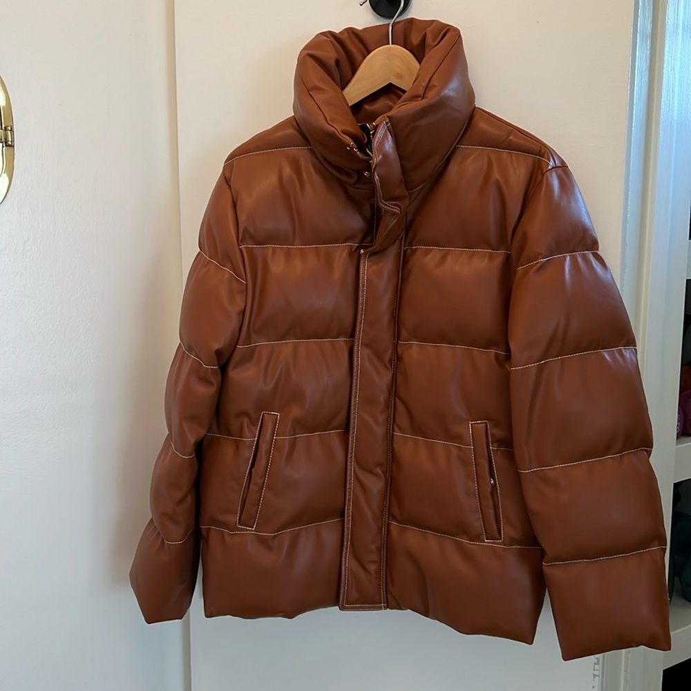STAUD VEGAN LEATHER ACE PUFFER JACKET